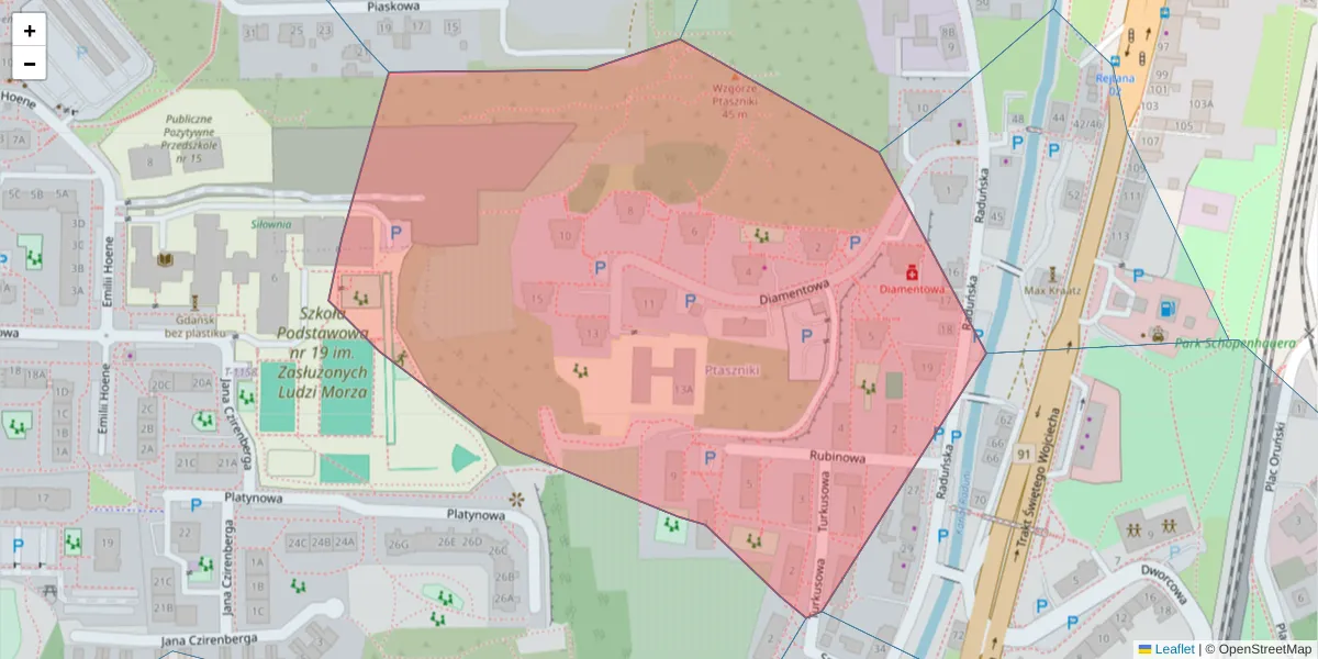 Szczegółowa mapa kodu pocztowego 80-028 z granicami, sąsiednimi kodami pocztowymi i urzędami pocztowymi