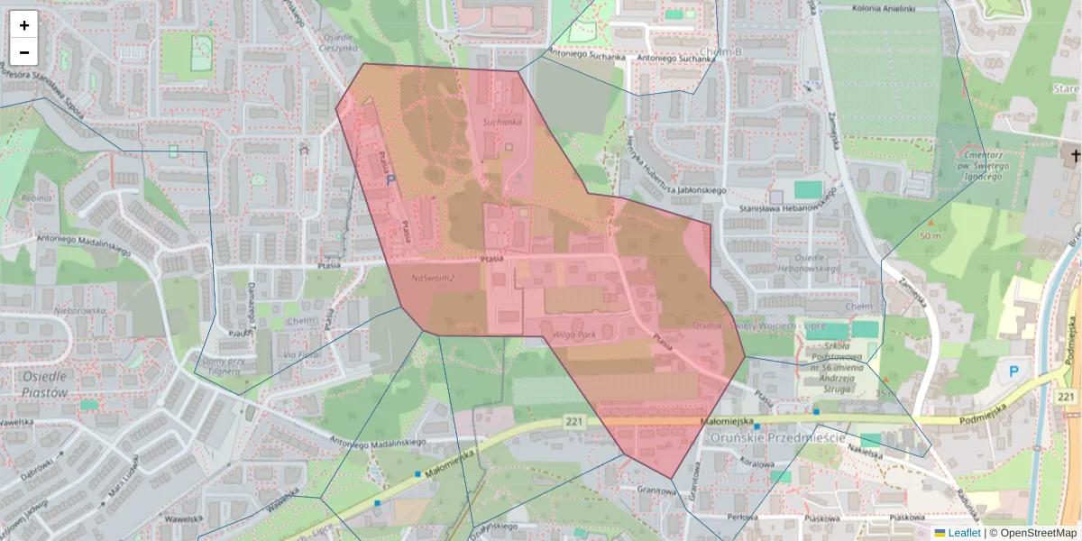 Szczegółowa mapa kodu pocztowego 80-035 z granicami, sąsiednimi kodami pocztowymi i urzędami pocztowymi