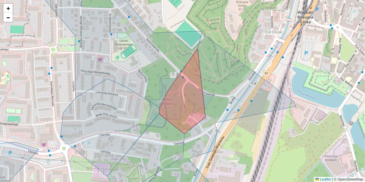 Szczegółowa mapa kodu pocztowego 80-048 z granicami, sąsiednimi kodami pocztowymi i urzędami pocztowymi
