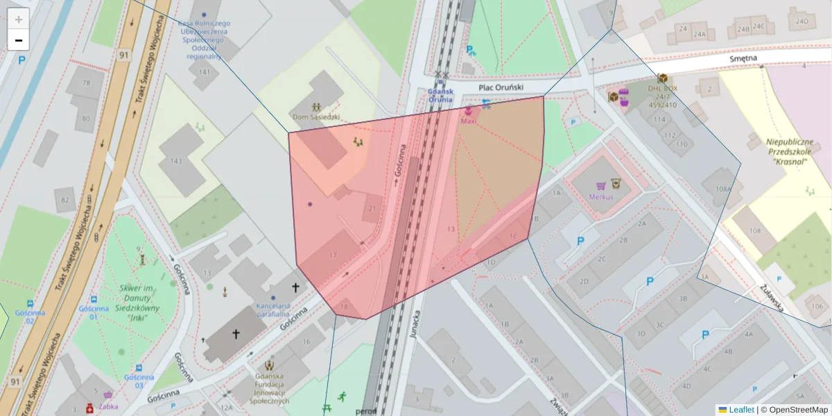 Szczegółowa mapa kodu pocztowego 80-056 z granicami, sąsiednimi kodami pocztowymi i urzędami pocztowymi