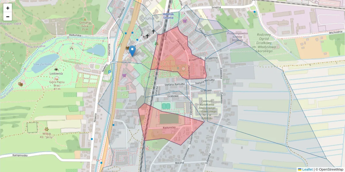 Szczegółowa mapa kodu pocztowego 80-057 z granicami, sąsiednimi kodami pocztowymi i urzędami pocztowymi