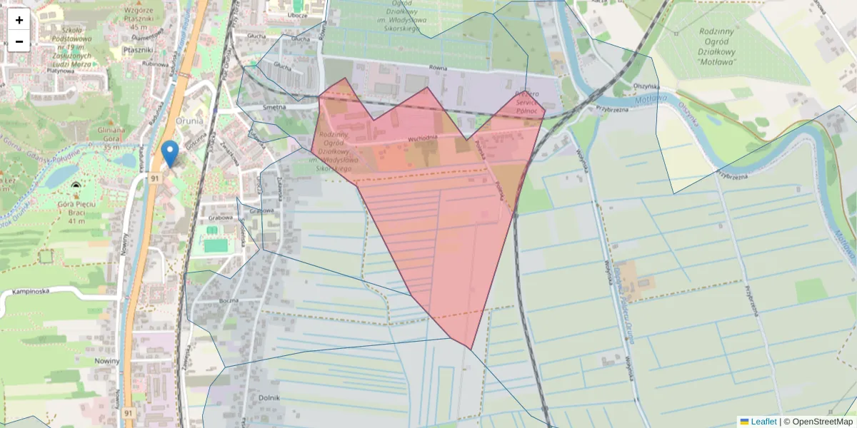 Szczegółowa mapa kodu pocztowego 80-066 z granicami, sąsiednimi kodami pocztowymi i urzędami pocztowymi