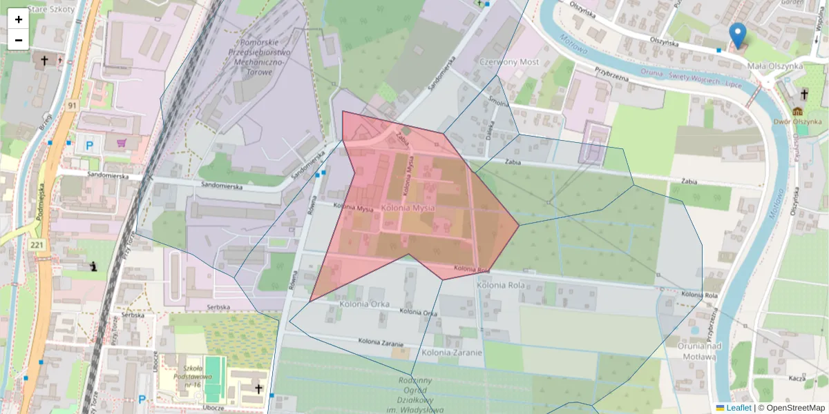 Szczegółowa mapa kodu pocztowego 80-073 z granicami, sąsiednimi kodami pocztowymi i urzędami pocztowymi