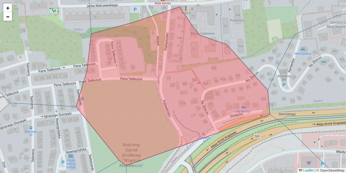 Szczegółowa mapa kodu pocztowego 80-113 z granicami, sąsiednimi kodami pocztowymi i urzędami pocztowymi