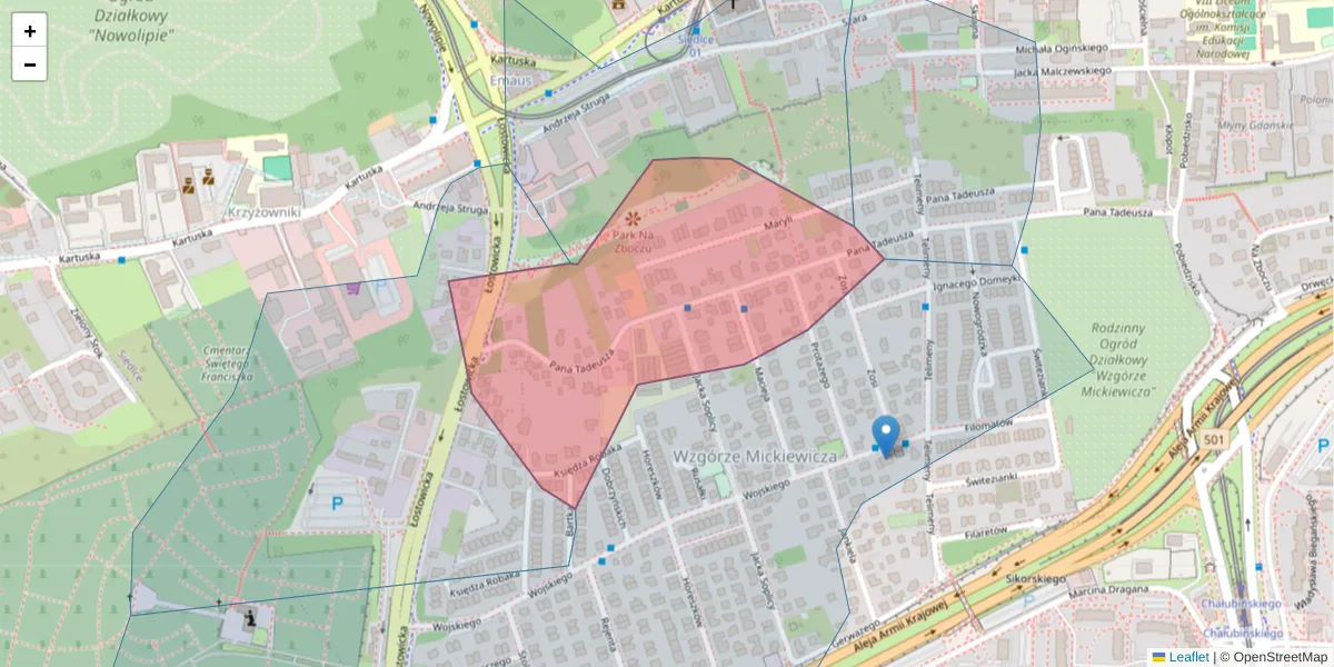 Szczegółowa mapa kodu pocztowego 80-123 z granicami, sąsiednimi kodami pocztowymi i urzędami pocztowymi