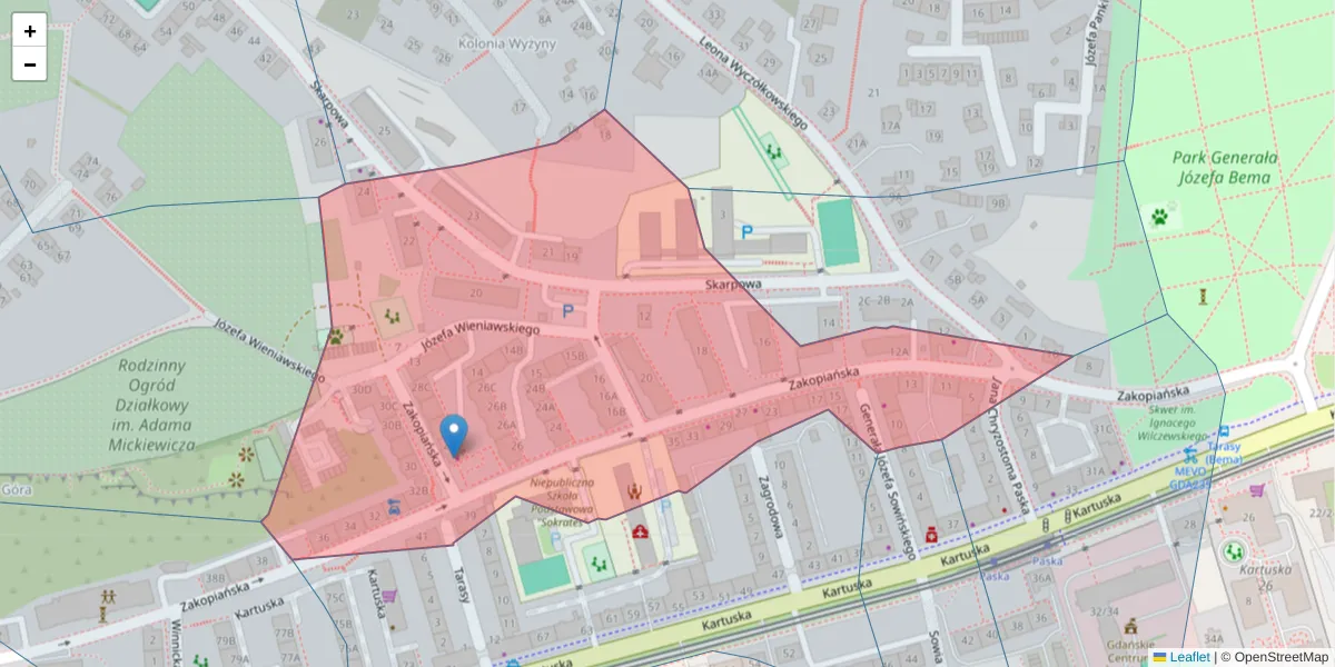 Szczegółowa mapa kodu pocztowego 80-142 z granicami, sąsiednimi kodami pocztowymi i urzędami pocztowymi