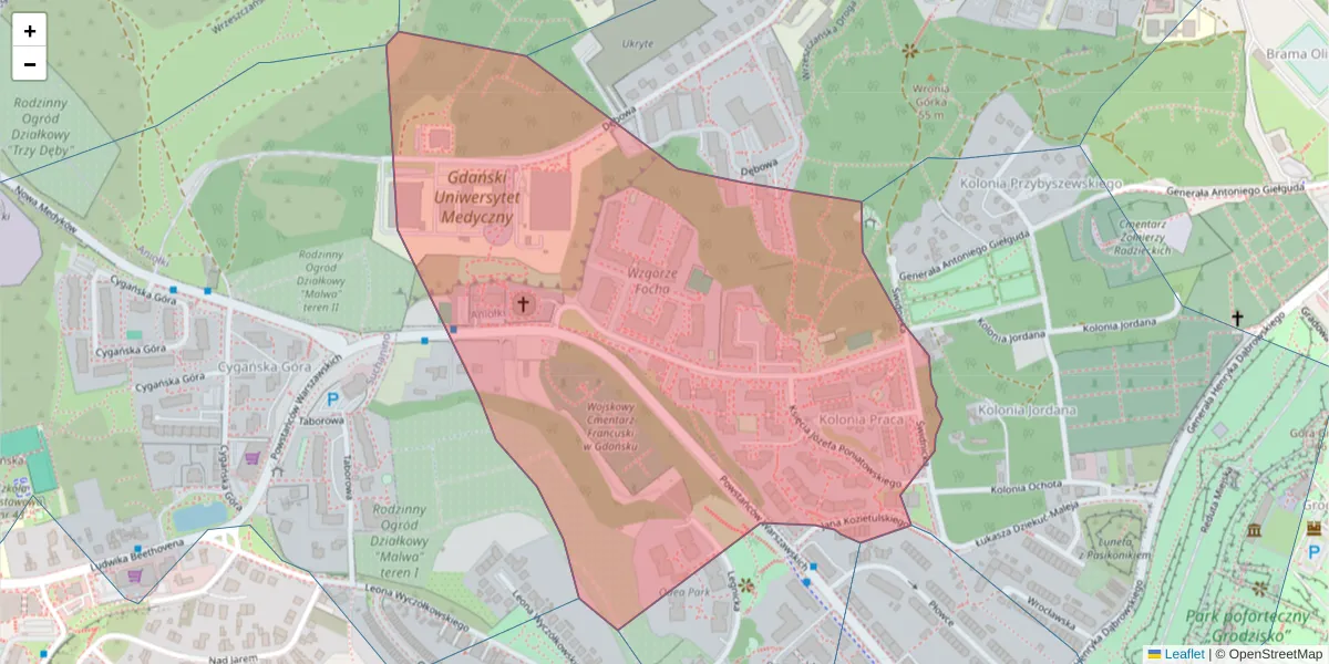Szczegółowa mapa kodu pocztowego 80-156 z granicami, sąsiednimi kodami pocztowymi i urzędami pocztowymi