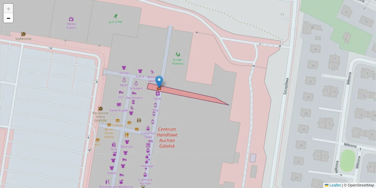 Szczegółowa mapa kodu pocztowego 80-190 z granicami, sąsiednimi kodami pocztowymi i urzędami pocztowymi