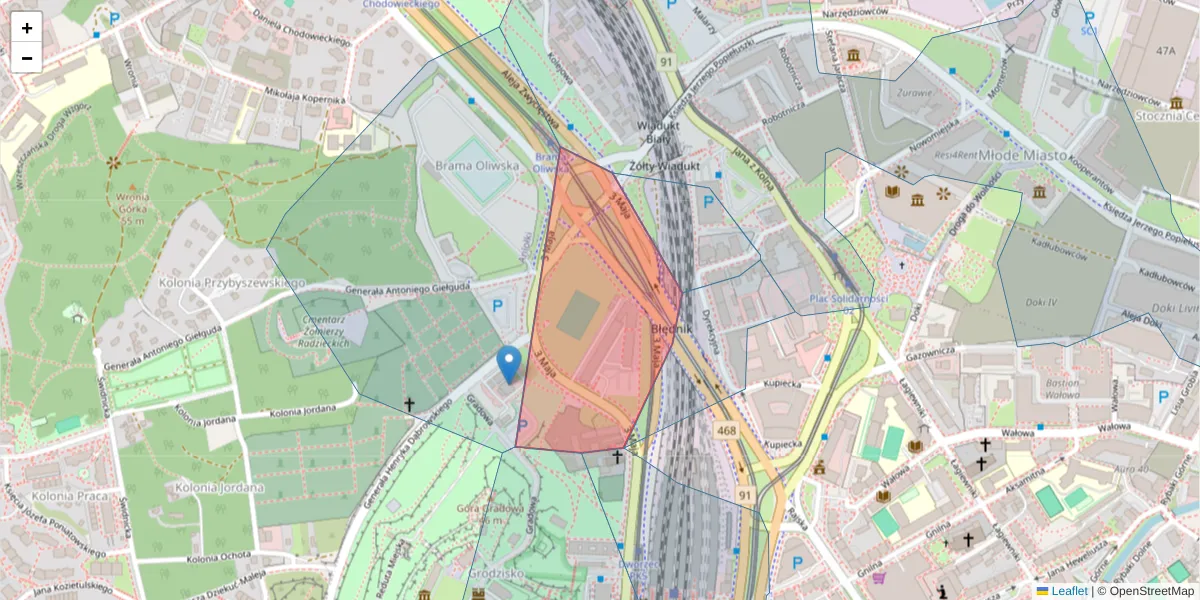 Szczegółowa mapa kodu pocztowego 80-201 z granicami, sąsiednimi kodami pocztowymi i urzędami pocztowymi