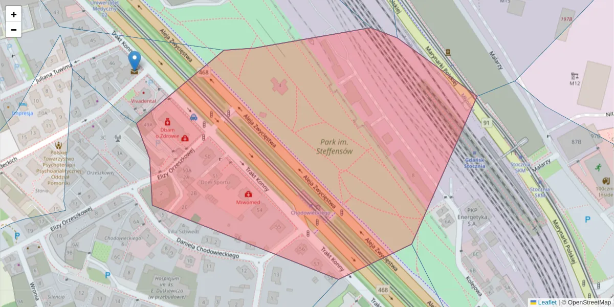 Szczegółowa mapa kodu pocztowego 80-207 z granicami, sąsiednimi kodami pocztowymi i urzędami pocztowymi