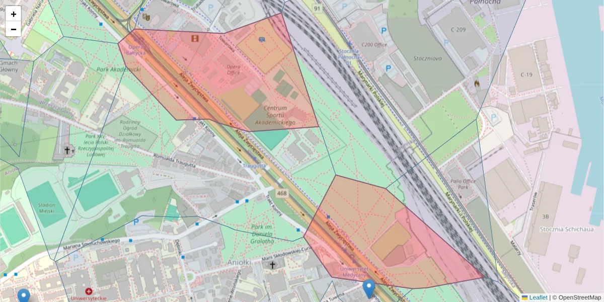 Szczegółowa mapa kodu pocztowego 80-219 z granicami, sąsiednimi kodami pocztowymi i urzędami pocztowymi