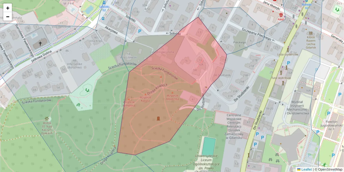 Szczegółowa mapa kodu pocztowego 80-225 z granicami, sąsiednimi kodami pocztowymi i urzędami pocztowymi