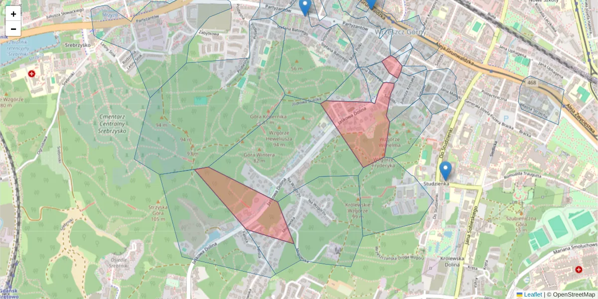 Szczegółowa mapa kodu pocztowego 80-246 z granicami, sąsiednimi kodami pocztowymi i urzędami pocztowymi