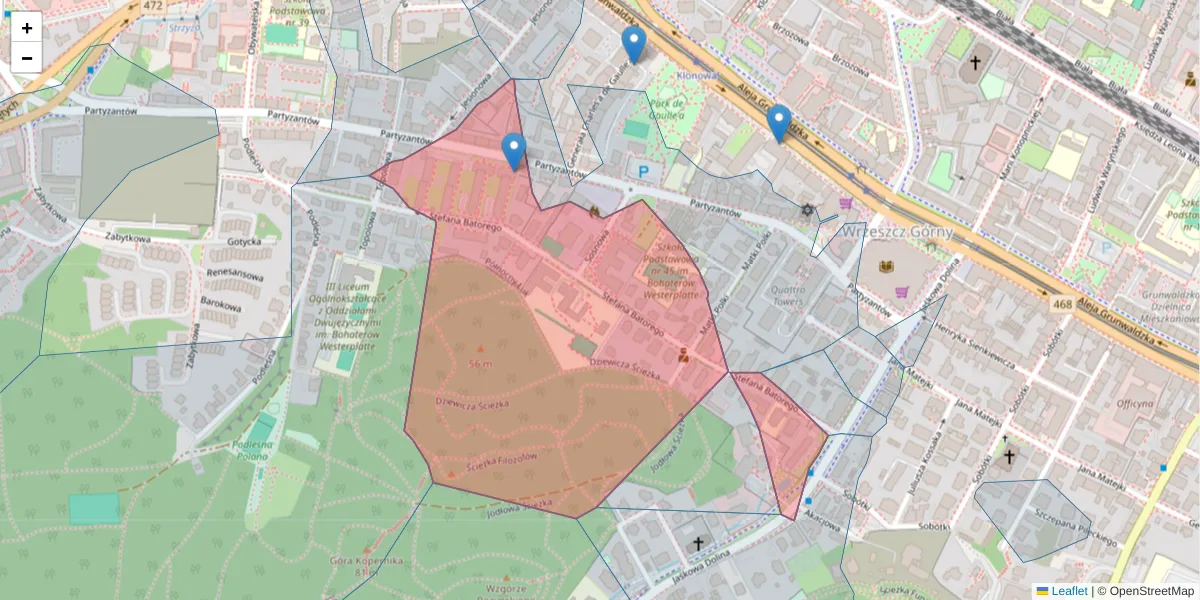 Szczegółowa mapa kodu pocztowego 80-251 z granicami, sąsiednimi kodami pocztowymi i urzędami pocztowymi