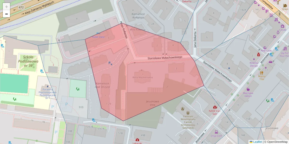 Szczegółowa mapa kodu pocztowego 80-262 z granicami, sąsiednimi kodami pocztowymi i urzędami pocztowymi