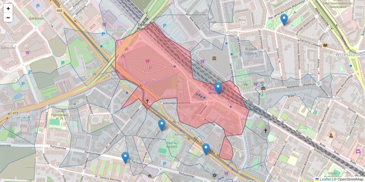 Szczegółowa mapa kodu pocztowego 80-264 z granicami, sąsiednimi kodami pocztowymi i urzędami pocztowymi