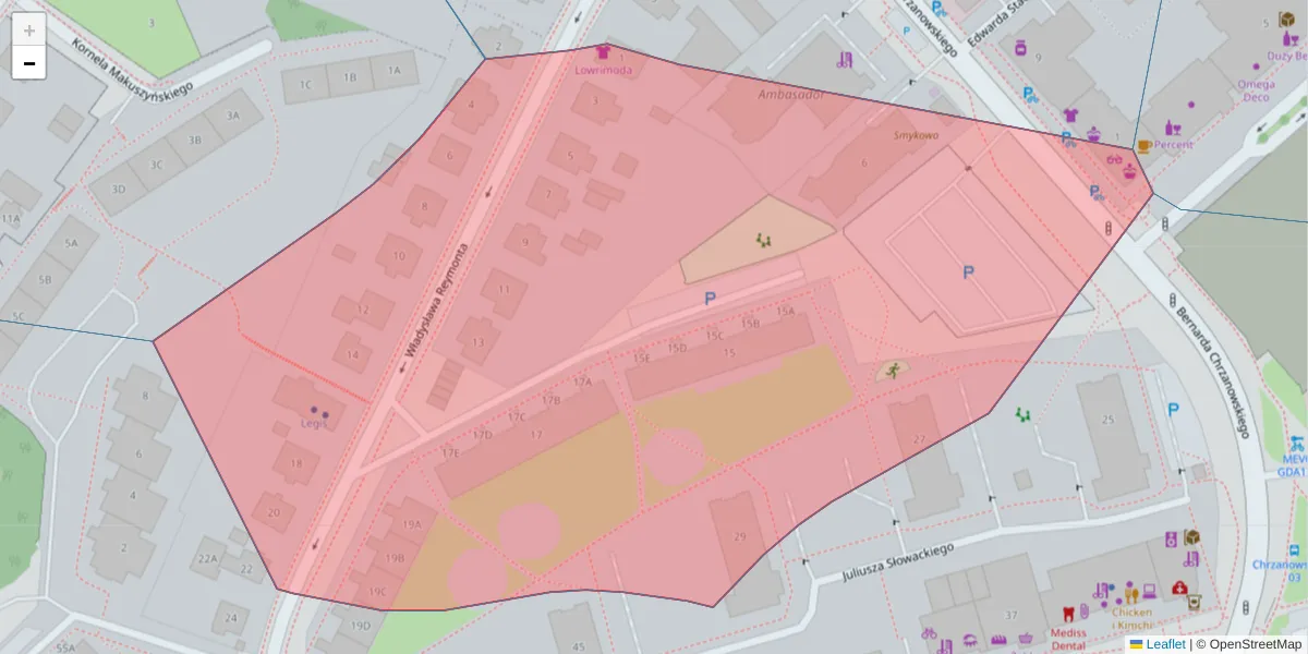 Szczegółowa mapa kodu pocztowego 80-290 z granicami, sąsiednimi kodami pocztowymi i urzędami pocztowymi