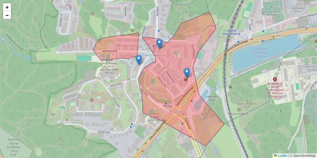 Szczegółowa mapa kodu pocztowego 80-292 z granicami, sąsiednimi kodami pocztowymi i urzędami pocztowymi