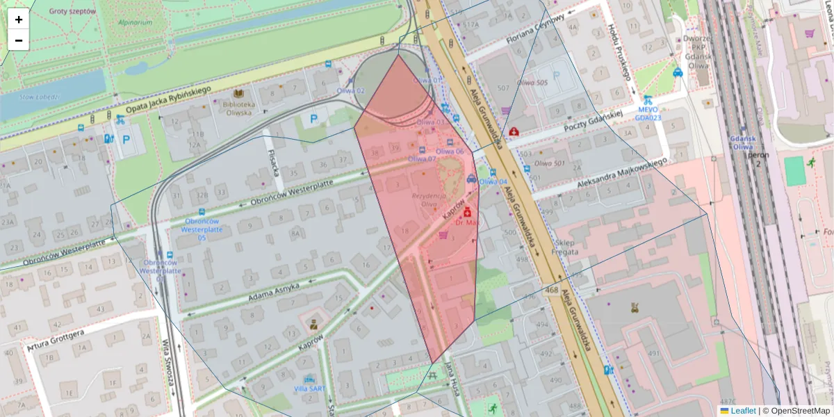 Szczegółowa mapa kodu pocztowego 80-316 z granicami, sąsiednimi kodami pocztowymi i urzędami pocztowymi