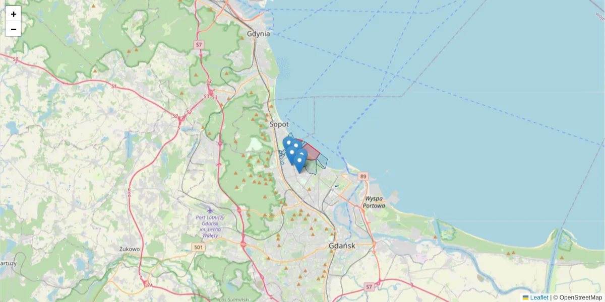 Szczegółowa mapa kodu pocztowego 80-341 z granicami, sąsiednimi kodami pocztowymi i urzędami pocztowymi