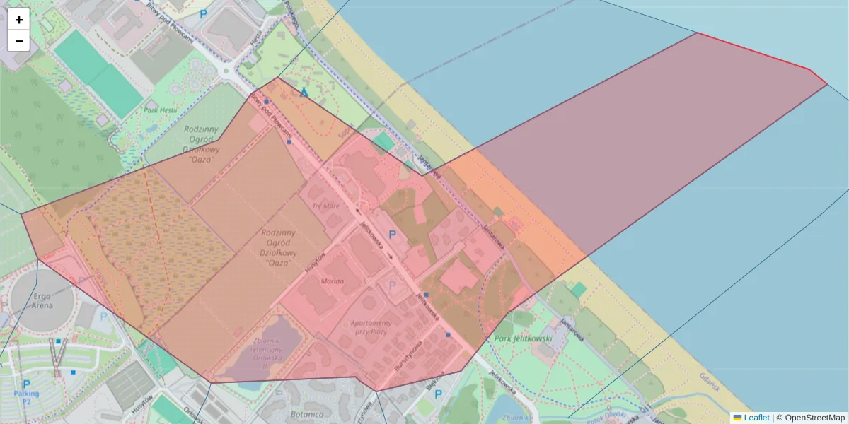 Szczegółowa mapa kodu pocztowego 80-342 z granicami, sąsiednimi kodami pocztowymi i urzędami pocztowymi