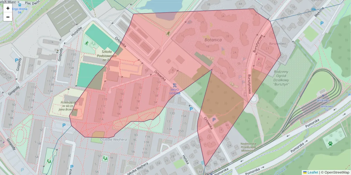Szczegółowa mapa kodu pocztowego 80-347 z granicami, sąsiednimi kodami pocztowymi i urzędami pocztowymi