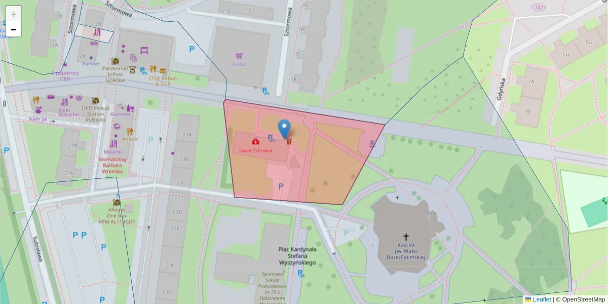 Szczegółowa mapa kodu pocztowego 80-348 z granicami, sąsiednimi kodami pocztowymi i urzędami pocztowymi