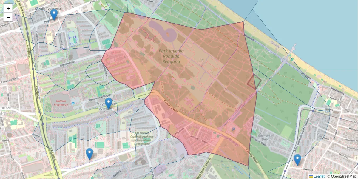 Szczegółowa mapa kodu pocztowego 80-365 z granicami, sąsiednimi kodami pocztowymi i urzędami pocztowymi