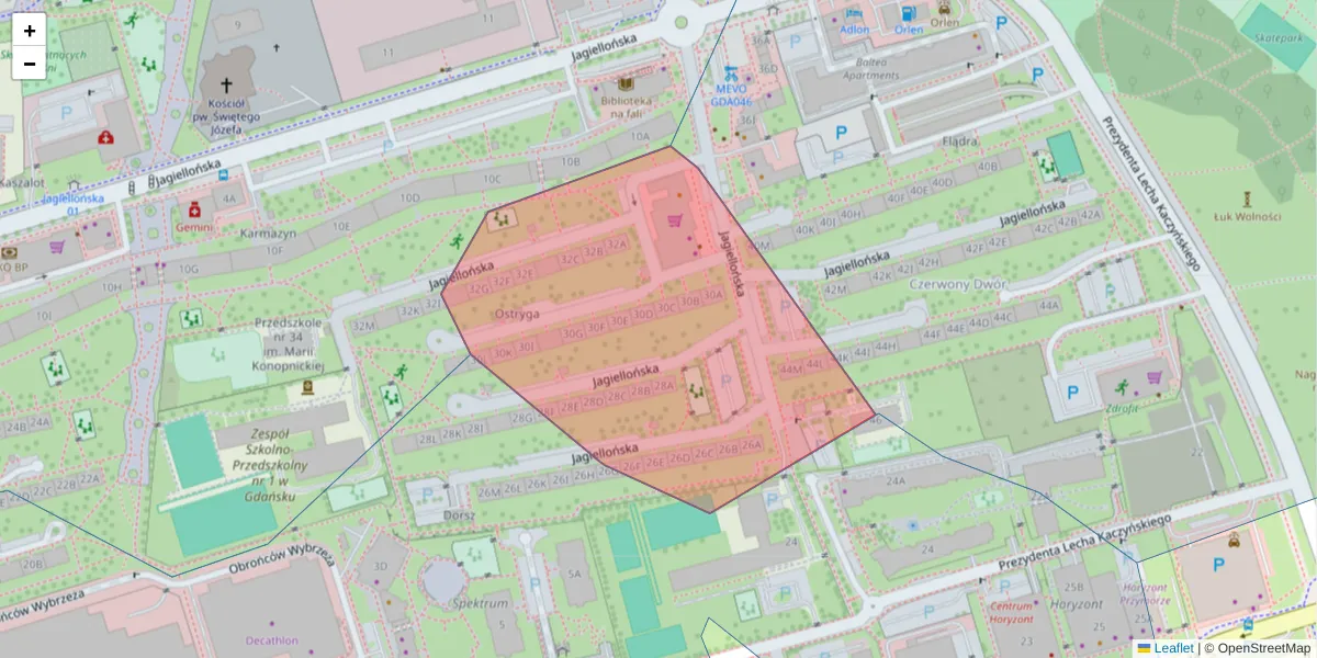 Szczegółowa mapa kodu pocztowego 80-367 z granicami, sąsiednimi kodami pocztowymi i urzędami pocztowymi