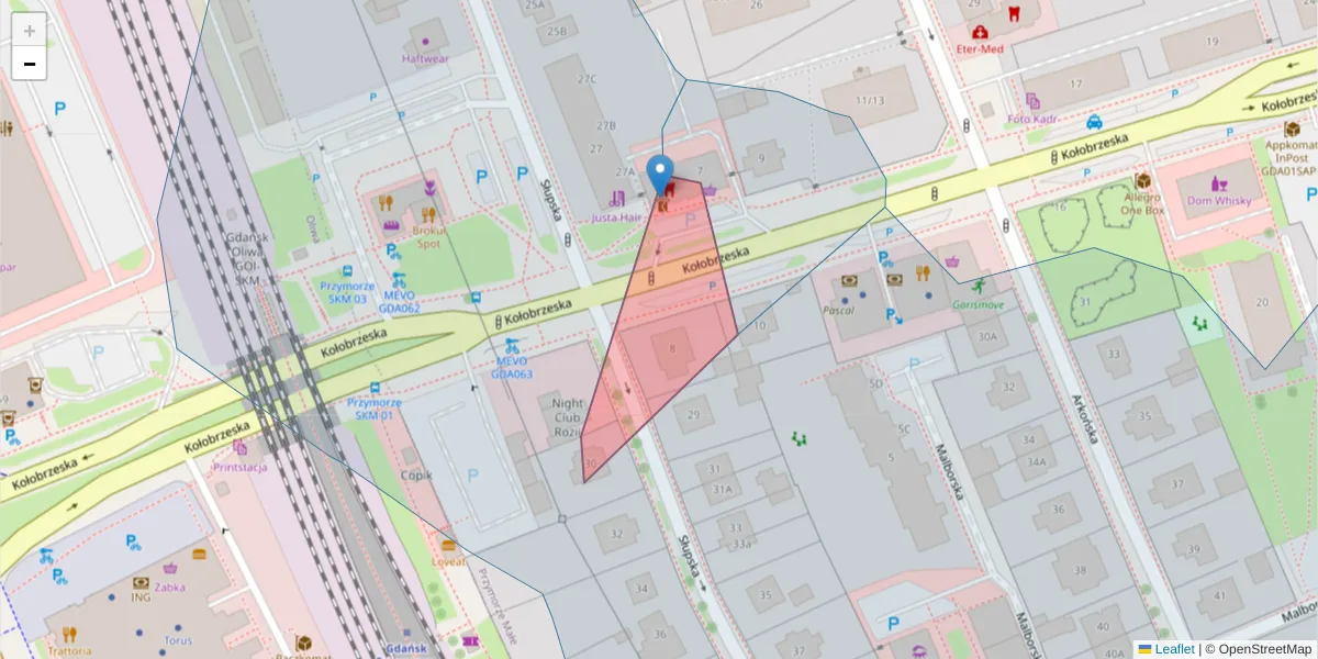 Szczegółowa mapa kodu pocztowego 80-390 z granicami, sąsiednimi kodami pocztowymi i urzędami pocztowymi