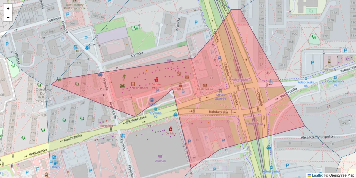 Szczegółowa mapa kodu pocztowego 80-391 z granicami, sąsiednimi kodami pocztowymi i urzędami pocztowymi