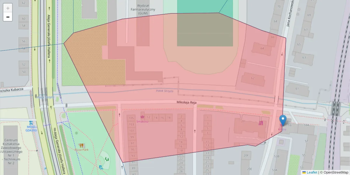 Szczegółowa mapa kodu pocztowego 80-404 z granicami, sąsiednimi kodami pocztowymi i urzędami pocztowymi
