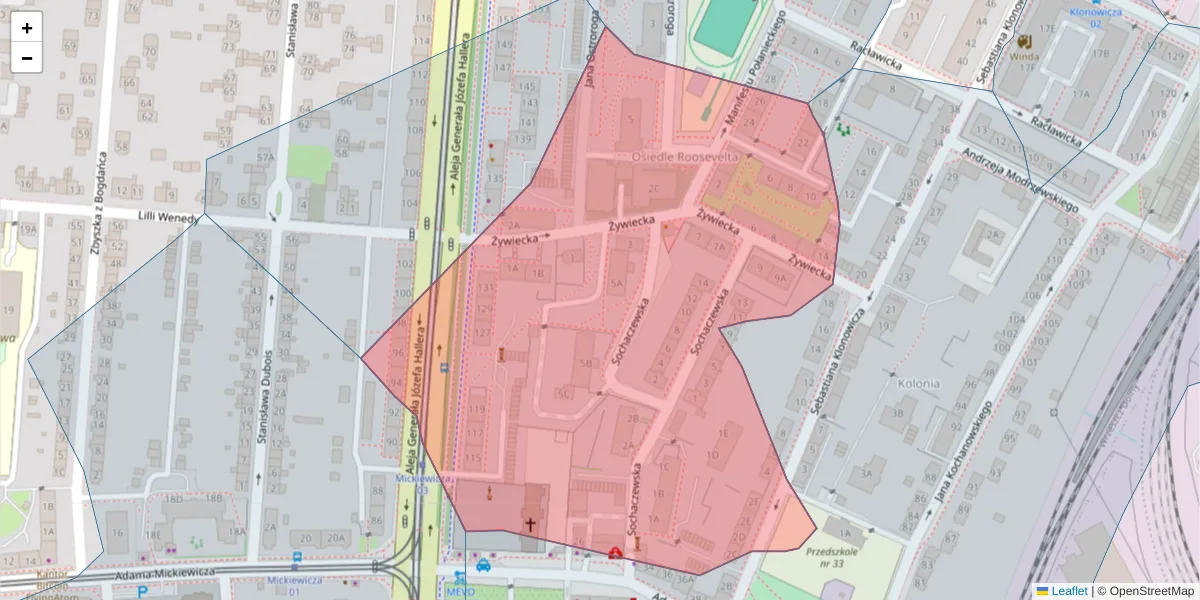 Szczegółowa mapa kodu pocztowego 80-407 z granicami, sąsiednimi kodami pocztowymi i urzędami pocztowymi