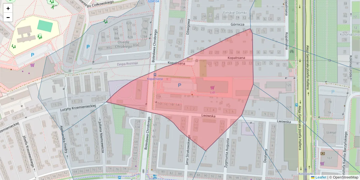 Szczegółowa mapa kodu pocztowego 80-417 z granicami, sąsiednimi kodami pocztowymi i urzędami pocztowymi