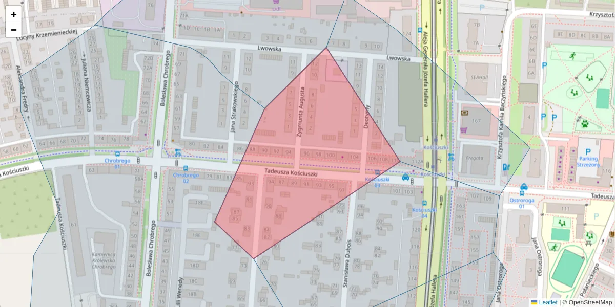 Szczegółowa mapa kodu pocztowego 80-421 z granicami, sąsiednimi kodami pocztowymi i urzędami pocztowymi