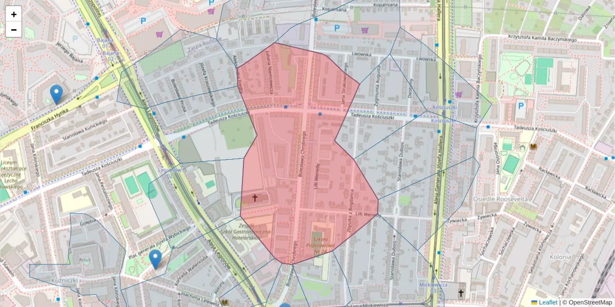 Szczegółowa mapa kodu pocztowego 80-423 z granicami, sąsiednimi kodami pocztowymi i urzędami pocztowymi