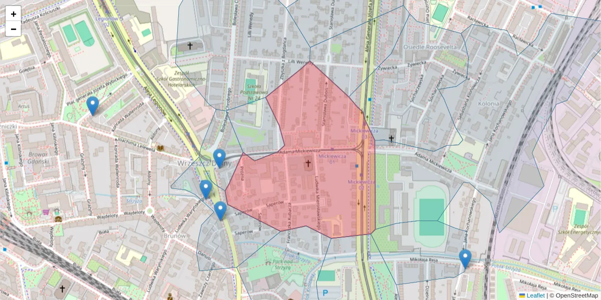 Szczegółowa mapa kodu pocztowego 80-425 z granicami, sąsiednimi kodami pocztowymi i urzędami pocztowymi