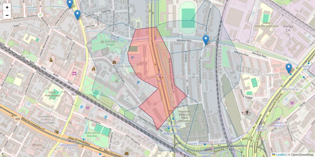 Szczegółowa mapa kodu pocztowego 80-426 z granicami, sąsiednimi kodami pocztowymi i urzędami pocztowymi