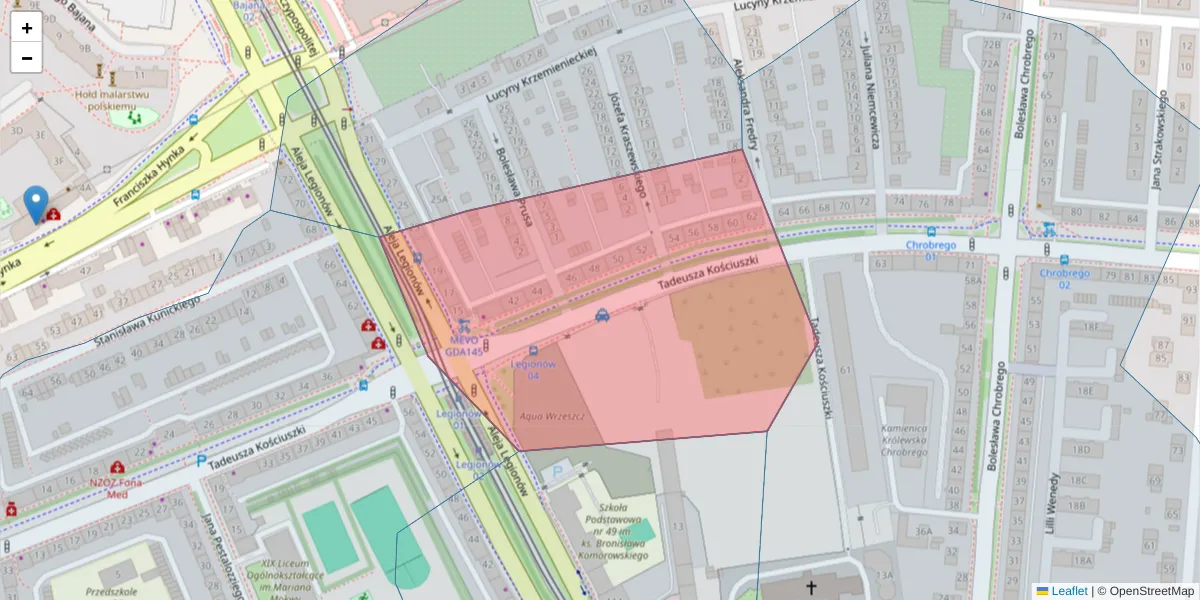 Szczegółowa mapa kodu pocztowego 80-446 z granicami, sąsiednimi kodami pocztowymi i urzędami pocztowymi