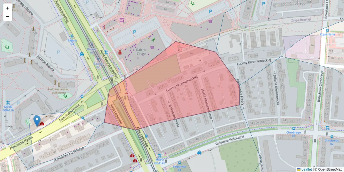 Szczegółowa mapa kodu pocztowego 80-448 z granicami, sąsiednimi kodami pocztowymi i urzędami pocztowymi