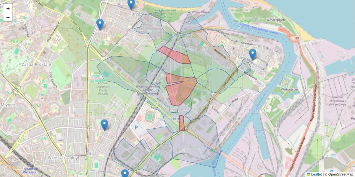 Szczegółowa mapa kodu pocztowego 80-534 z granicami, sąsiednimi kodami pocztowymi i urzędami pocztowymi