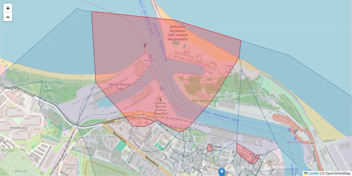 Szczegółowa mapa kodu pocztowego 80-542 z granicami, sąsiednimi kodami pocztowymi i urzędami pocztowymi