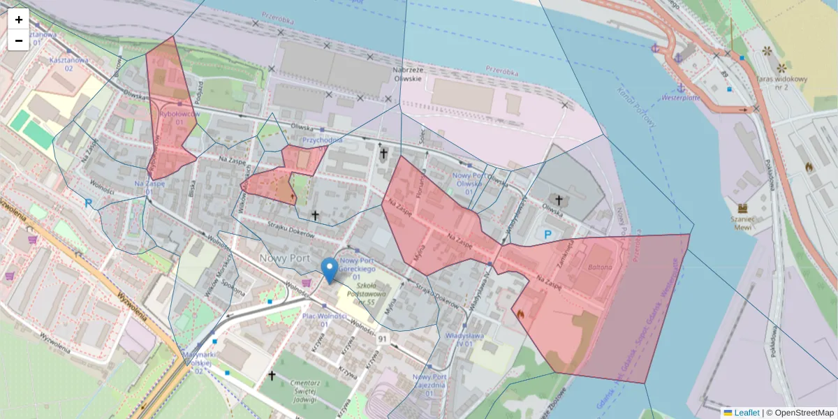 Szczegółowa mapa kodu pocztowego 80-546 z granicami, sąsiednimi kodami pocztowymi i urzędami pocztowymi