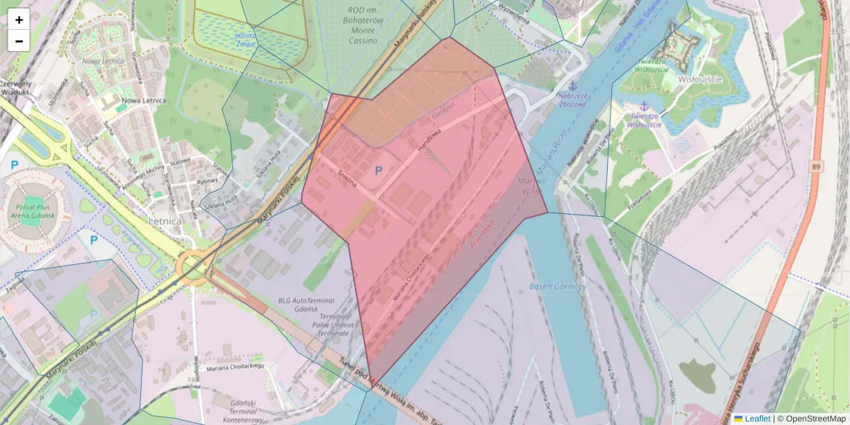 Szczegółowa mapa kodu pocztowego 80-554 z granicami, sąsiednimi kodami pocztowymi i urzędami pocztowymi