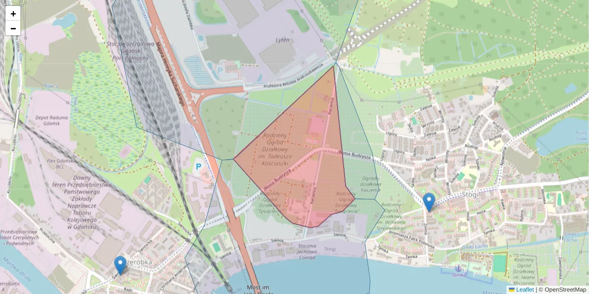 Szczegółowa mapa kodu pocztowego 80-603 z granicami, sąsiednimi kodami pocztowymi i urzędami pocztowymi