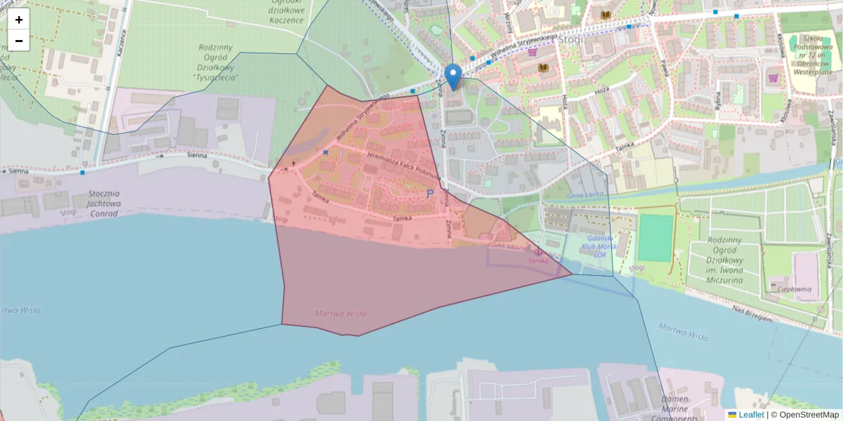Szczegółowa mapa kodu pocztowego 80-609 z granicami, sąsiednimi kodami pocztowymi i urzędami pocztowymi