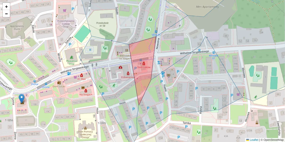 Szczegółowa mapa kodu pocztowego 80-611 z granicami, sąsiednimi kodami pocztowymi i urzędami pocztowymi