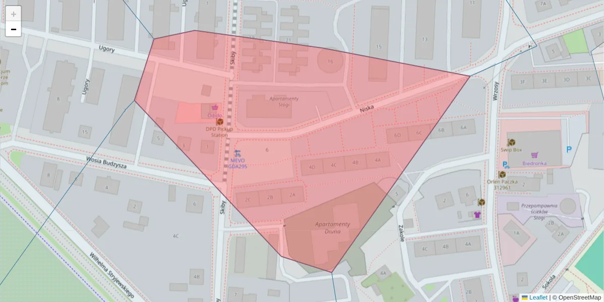 Szczegółowa mapa kodu pocztowego 80-616 z granicami, sąsiednimi kodami pocztowymi i urzędami pocztowymi