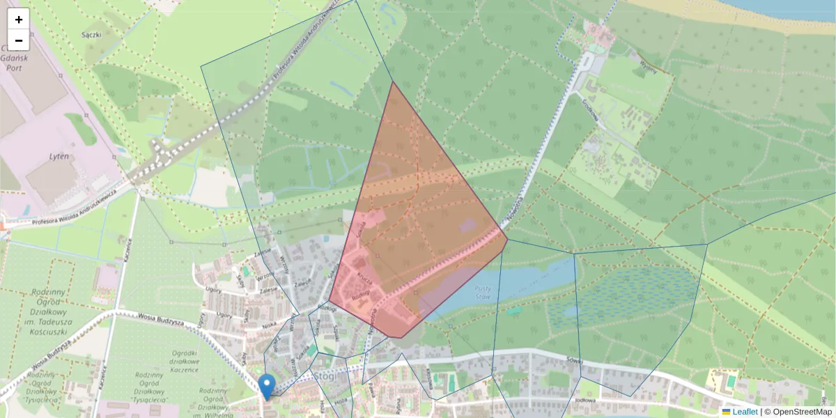 Szczegółowa mapa kodu pocztowego 80-658 z granicami, sąsiednimi kodami pocztowymi i urzędami pocztowymi