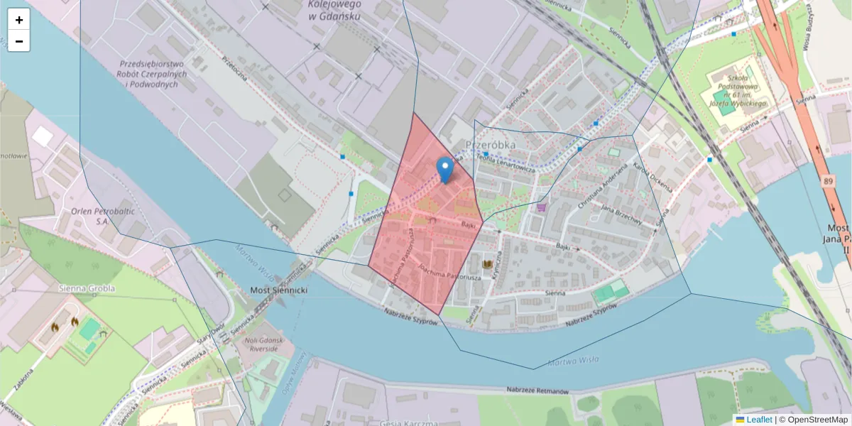 Szczegółowa mapa kodu pocztowego 80-703 z granicami, sąsiednimi kodami pocztowymi i urzędami pocztowymi